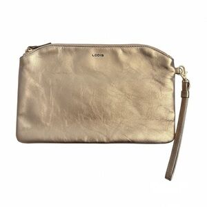 Lodis Metallic Gold Leather Clutch Wristlet Pouch